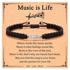 Fashion Music Symbol Bracelet with Greeting Card for Women Men Teens - Adjustabl