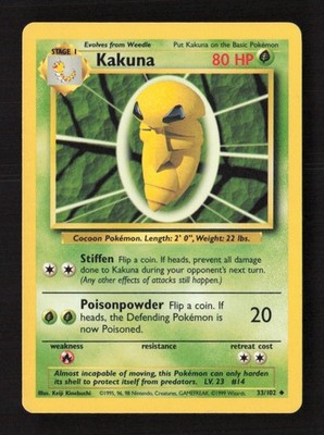 Kakuna Uncommon Normal Base Set 033/102 MP Pokémon TCG