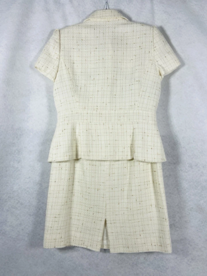 Alex Marie 2PC Skirt Suit Womens 8 Beige Blazer Long Sleeves Shimmer Tweed - Image 2 of 4