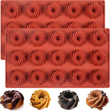 Silicone Mini Donut Mold Swirl Spiral Shape 15-Cavity, Set of 2  Non-Stick Rele