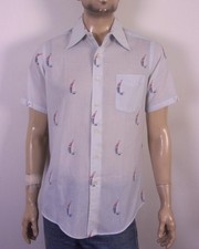 vintage 60s 70s Silcron by Damon Sailing Print Them Shirt Disco Big Collar SZ M