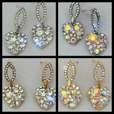 SPARKLING CRYSTAL HEART STUD EARRINGS SELECT COLOR FREE USA SHIPPING