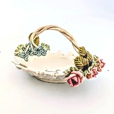 Capodimonte Italy Handpainted Porcelain Flowers Centerpiece Basket Roses 7"