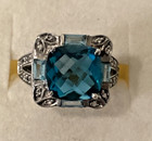 Genuine London Blue Topaz & Sky Blue Topaz 925 Sterling Silver Size 8 Ring