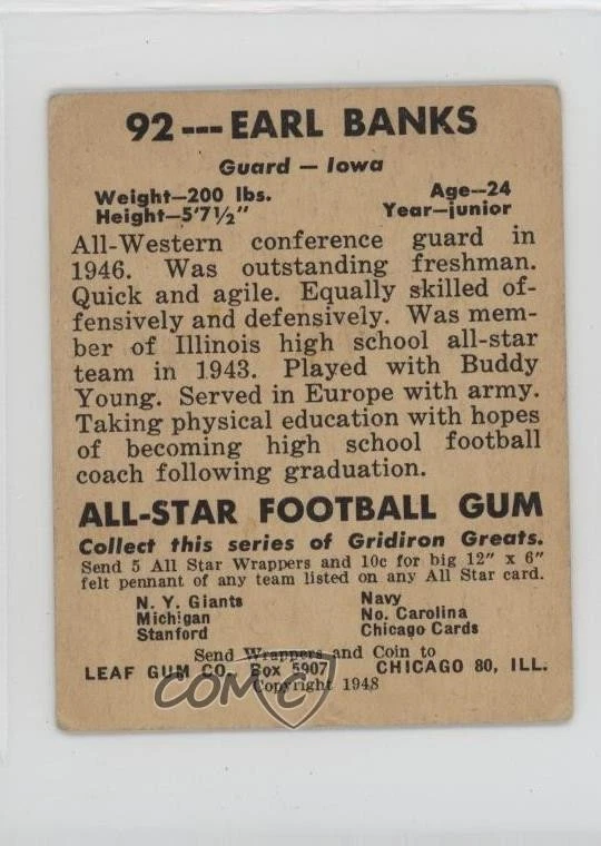 1948 Leaf Earl Banks #92 - Image 2 of 2