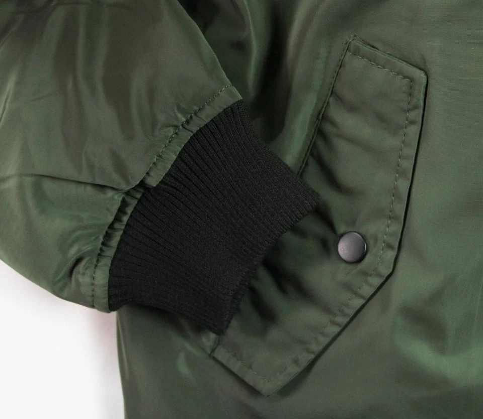 Company Eighty-1 Hombres Puffer Chaqueta de Bombardero L Bolsillos con Cremallera Completa Negro Oliva $88NUEVA Foto 4 de 4