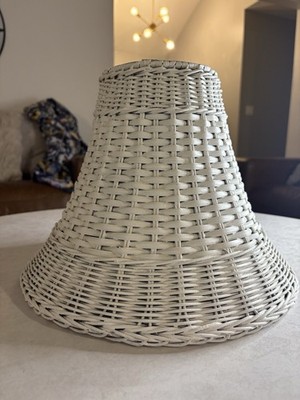 White Bell Dual Weave Wicker Rattan Lampshade Large Vintage