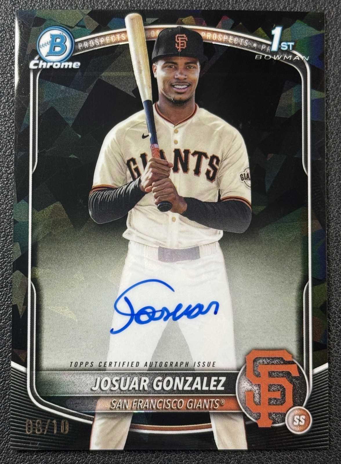 JOSUAR GONZALEZ 2025 BOWMAN CHROME SAPPHIRE AUTO BLACK REFRACTOR 1ST 8/10