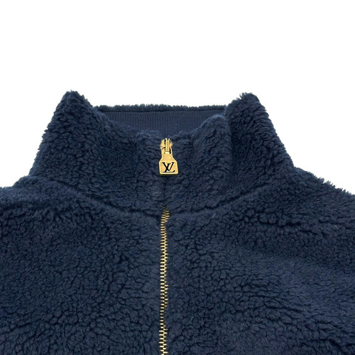 Louis Vuitton Men's Navy Polyester Leather Patch Fleece Blouson M Used - Bild 5 von 12