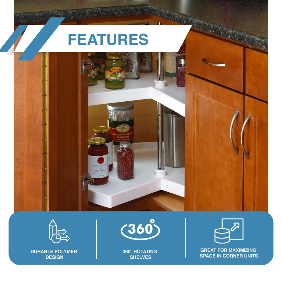 Corner Cabinet Lazy Susan, 2-Tier Lazy Susan for Cabinet, 28-Inch 360º Turnta... - Image 3 of 4