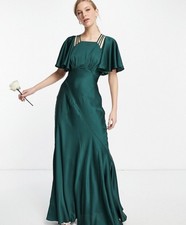 BNWT ASOS design emerland green silky satin maxi bridesmaid occasion dress siz 8