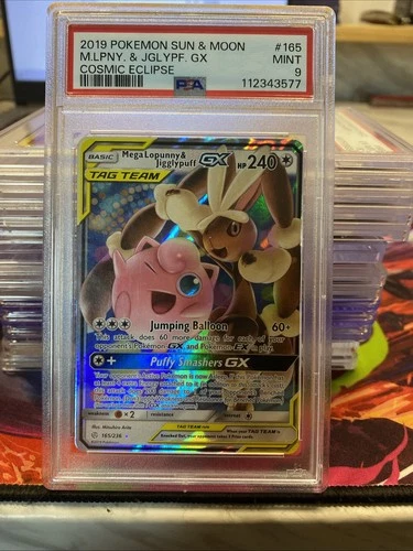 mega lopunny jigglypuff gx 165/236 psa 9 Tag Team Cosmic Eclipse
