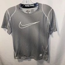 Nike Pro Boys' Stripes Short Sleeve Shirt Training Top, Black/Gray, L