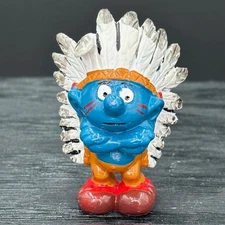 Smurfs 20144 American Indian Chief Smurf Vtg PVC Figure Schleich Peyo Figurine