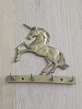 KEY HOLDER BRASS UNICORN WALL MOUNT VINTAGE COLLECTIBLE 6 x 6 INCHES