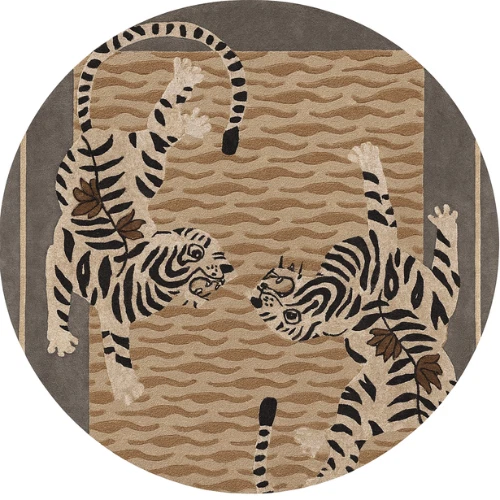 Alfombra de lana con motivo de tigre artístico - Alfombra de área acolchada a mano premium para sala de estar Foto 4 de 4