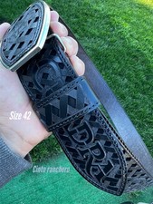 Belt Leather Cincelado Corte Laser Cowboy Color negro Cinto Ranchero Size 42