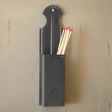 Primitive Colonial Wall Decor Long Match Holder in Smokey Black