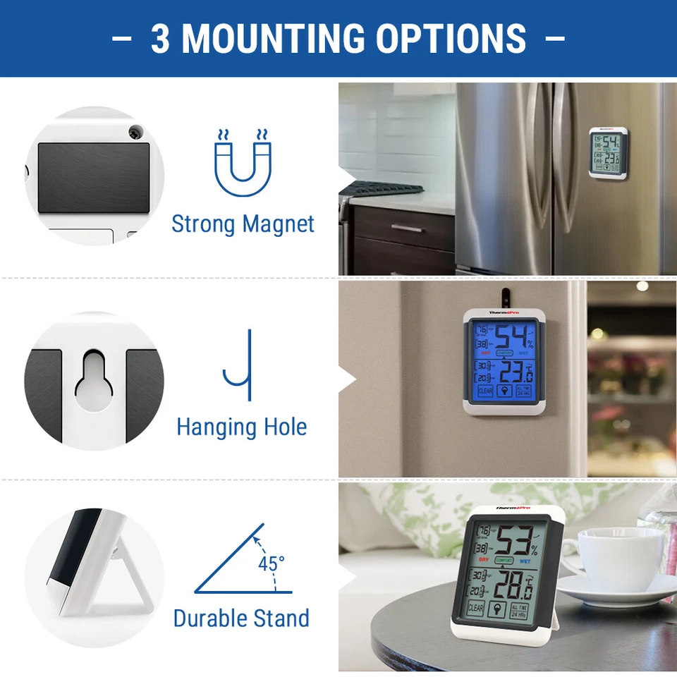 1/3/4/5 ThermoPro Digital LCD Pantalla Táctil Humedad Termómetro Higrómetro Interior Foto 4 de 4