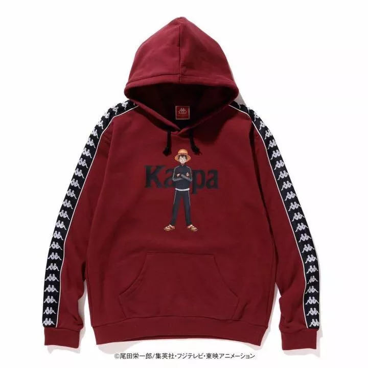 Kappa x One Piece Luffy Track Jacket pullover Hoodie Burgundy Red