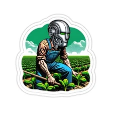 Sticker Cyborg Robot Farmer Futuristic AI Agriculture 2x2" 3x3" 4x4" 6x6"