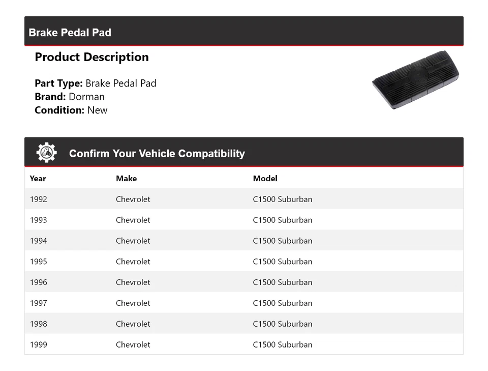 Pedal de freio para 1992-1999 Chevrolet C1500 Suburban Dorman 1993 1994 1995 - Imagem 2 de 4