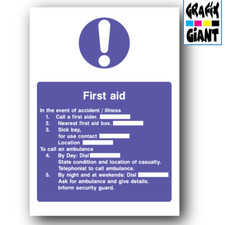 FIRST AID In the event of an accident WORKPLACE LAMINATED POSTER A3 A4 #1