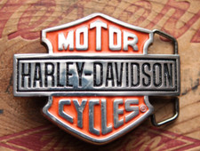 Vtg Baron Harley Davidson Logo Motorcycle Solid Brass Bikers Belt Buckle