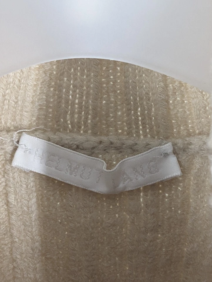 Suéter corto Helmut Lang Vintage Archive beige tejido con cable abertura en el codo M Italia Foto 3 de 4