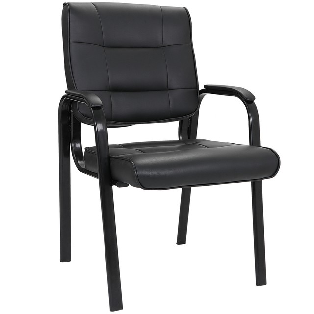 Leather Reception Chairs Office Guest Waiting Room Side Chair Metal Frame Black For Sale Online Ebay