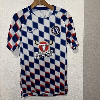NIKE CHELSEA FC PLAID CHECKERED SOCCER JERSEY FOOTBALL BLUE WHITE RED  CARABAO S