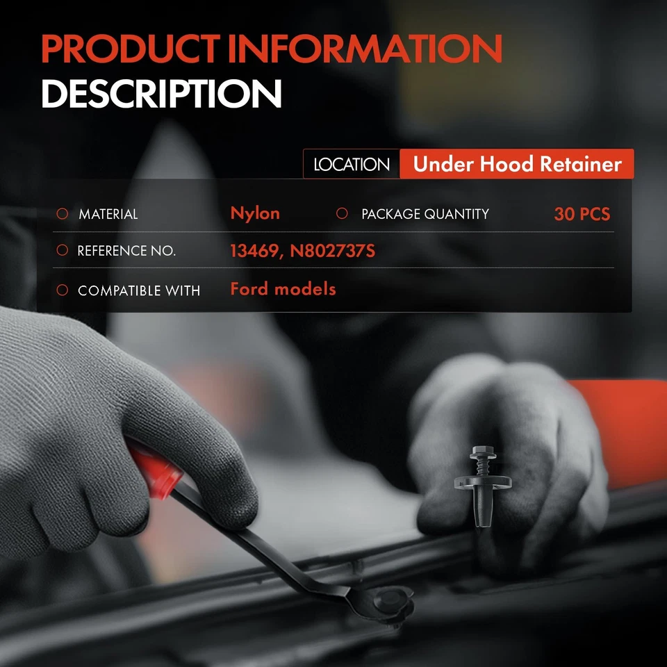 30Pcs 4.76mm Nylon Hood Insulation Retainer Clips for Ford Topaz Tempo 1984-1994 - Imagem 2 de 4