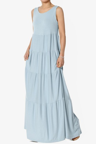 TheMogan S~3X Sleeveless Scoop Neck Tiered Jersey Relaxed Fit Long Maxi Dress - Picture 15 of 127