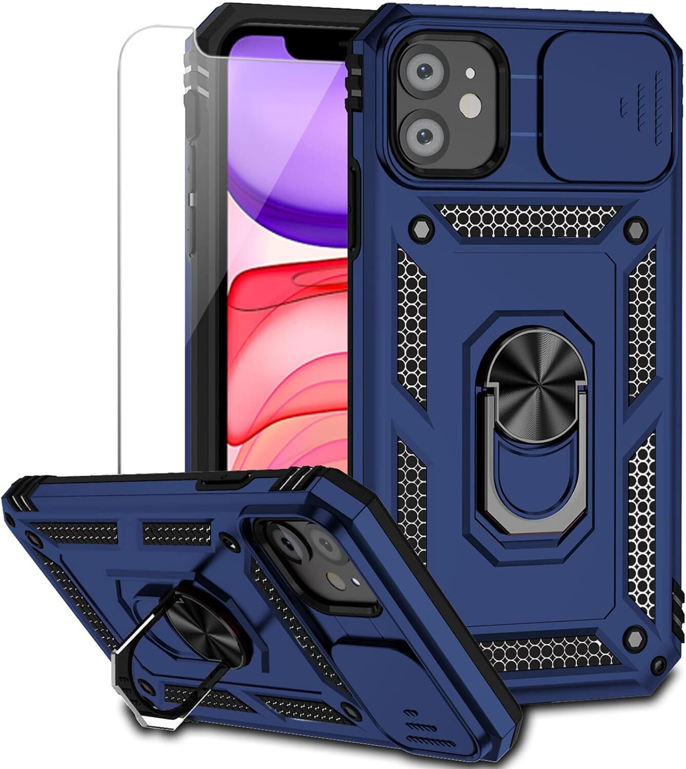 For 11 Case with Camera Lens Cover HD Screen Protector Dual Layer 15 FT Military