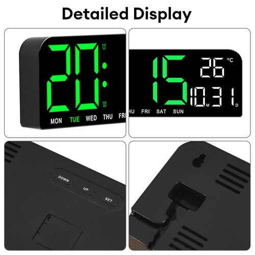 Large LED Digital Wall Clock Wall Data Time Temperature Display Bedside Alarm - Picture 9 of 17