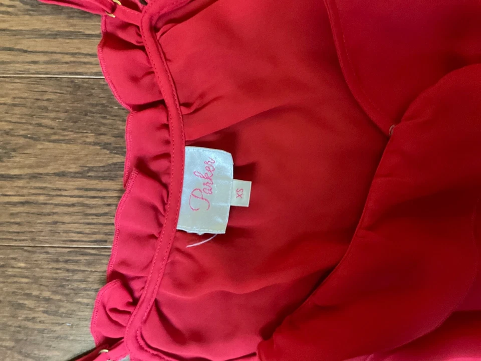 Parker red silk ruffled sleeveless blouse XS - Image 3 of 4