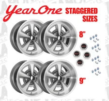 YearOne Pontiac Rally II  Staggered Gun Metal Gray Wheel Kit BLK PMD CAPS