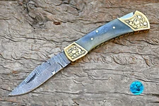 CUSTOM HANDMADE FORGED DAMASCUS STEEL FOLDING POCKET KNIFE CAMPING KNIFE EDC 850