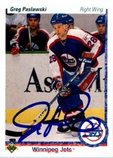 Greg Paslawski Winnipeg Jets Hand Signed 1990-91 Upper Deck Hockey Card #239 NM