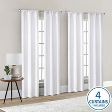 Blackout Rod Pocket Curtain Panel White Polyester Window Drapes 4 Pack 28" X 84"