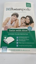 SEALY Posturepedic SATIN Aloe Zippered Pillow Protector STANDARD/QUEEN White