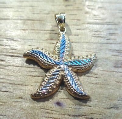 25MM 2-TONE 14K YELLOW GOLD DIAMOND CUT DC HAWAIIAN SEA STAR STARFISH PENDANT
