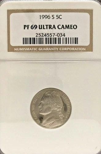 1996-S JEFFERSON NICKEL GRADED PF 69 ULTRA CAMEO BY NGC