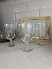 Libbey Glenmore Iced Tea Glasses 6-3/4" Floral Design Stem Set of 5