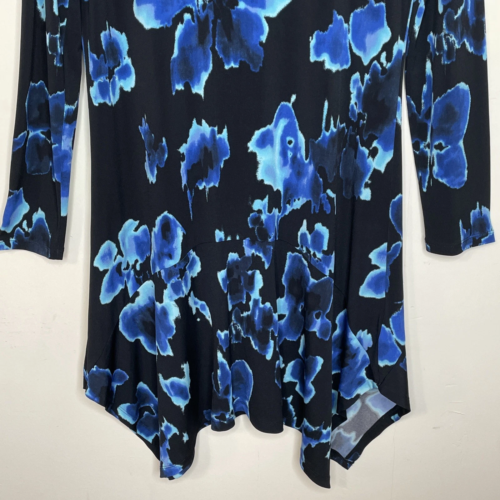 Abito MICHAEL KORS taglia GRANDE maniche lunghe orlo a fazzoletto NERO BLU floreale