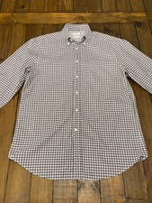 Brunello Cucinelli Gingham Check Shirt Brown White Cotton Mens Medium Preppy