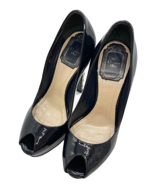 Escarpins femme Christian Dior bleu marine à talons hauts émaillés