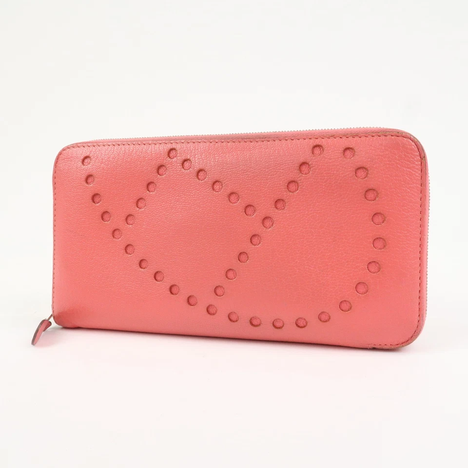 Carteira HERMES Evelyne Azap Couro □P Estampada Redonda Zíper Longa Rosa Usada F/S - Imagem 3 de 4