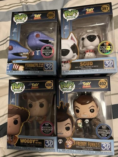 Toy Story Digital Funko Pop - Bundle of 4 Woody, Scud, Pterodactyl, Freddy