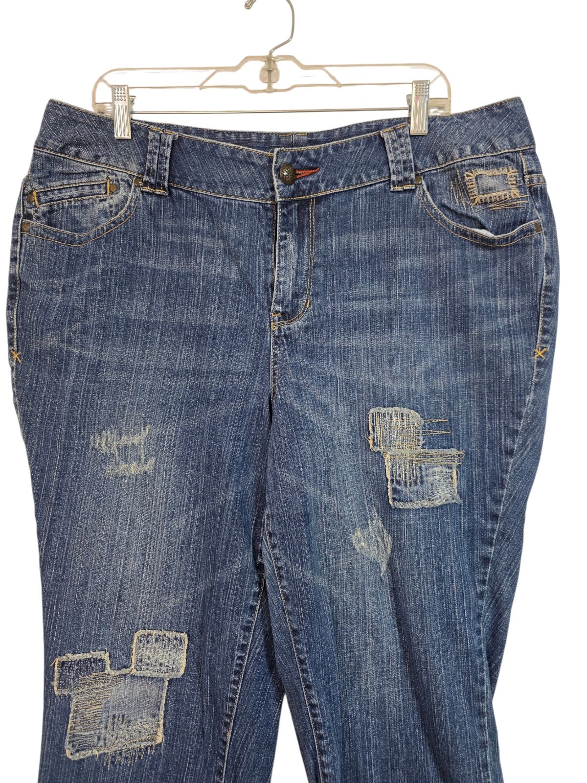 Lane Bryant Patchwork Distressed Denim Capris - S… - image 4